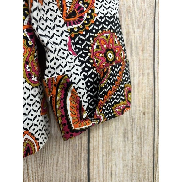 Chico's Quilted Blazer Jacket Button Front Sz 1 Med Orange Black Mixed Print‎ - Picture 7 of 9